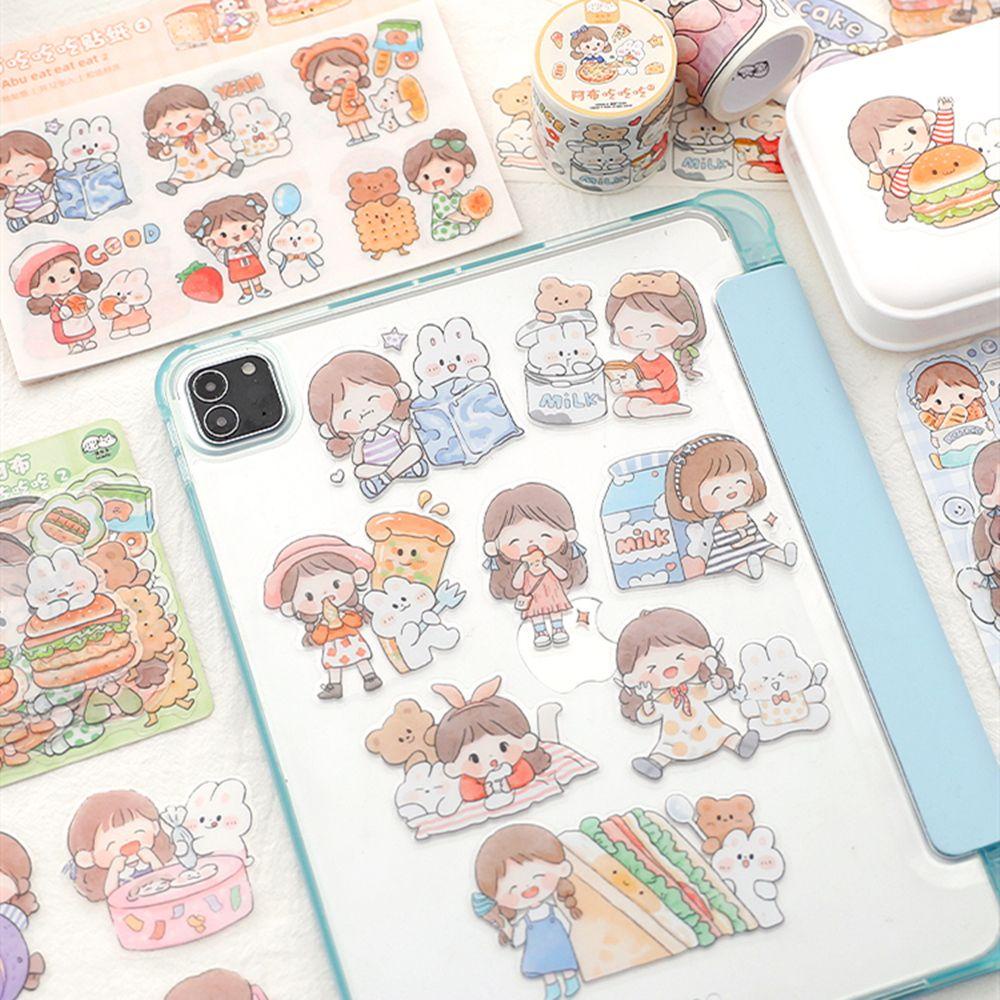 Solighter 27 Pcs Stiker Telepon Jurnal Kartun Gadis Tahan Air Diary Cream Kelinci Cangkir Air Stiker