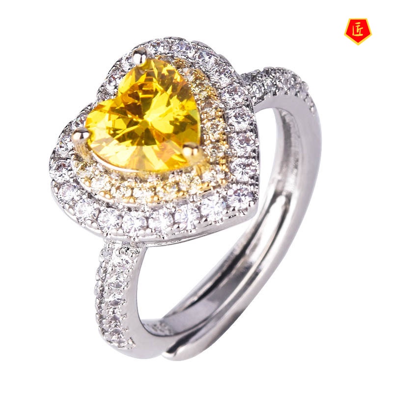 [Ready Stock]Luxury Citrine Love Heart-Shaped Open Ring