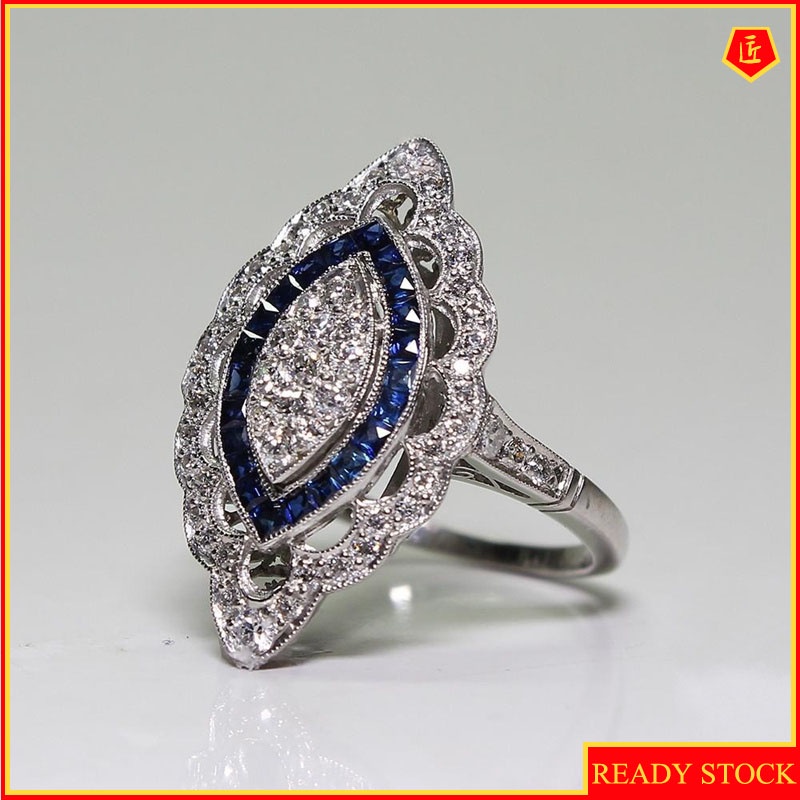 [Ready Stock]Inlaid Topaz Sapphire Ring Fashion