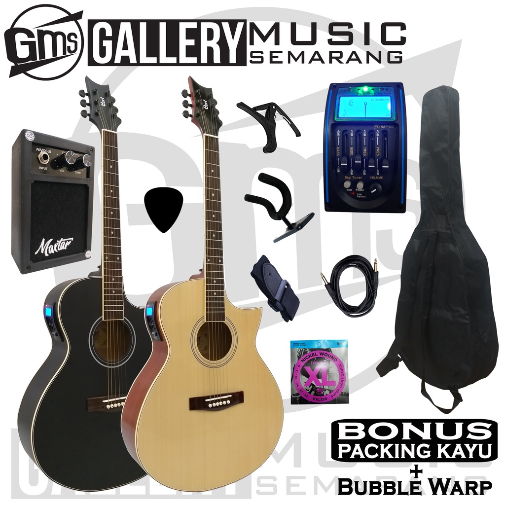 Gitar Akustik Elektrik Cort Lancip Equalizer Tuner LC Prener Custom Paket Super Komplit