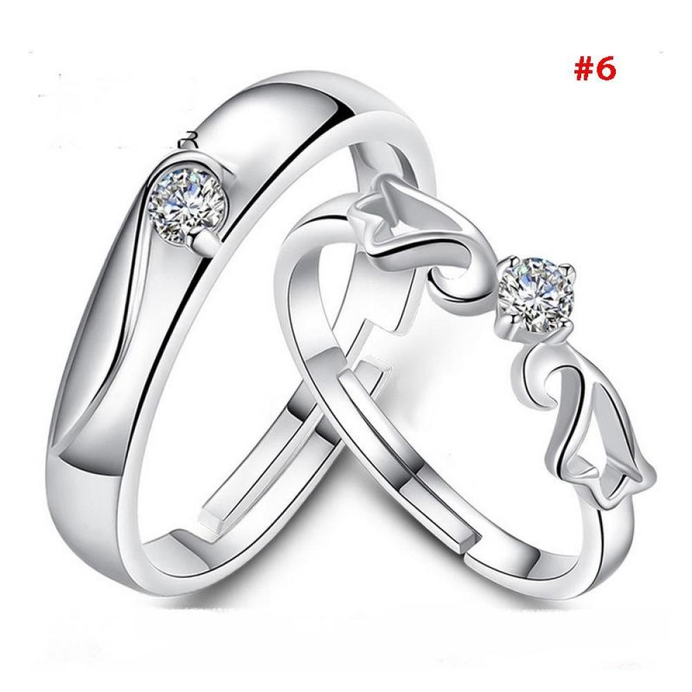 Timekey 1 Pasang Cincin Nikah Lapis Silver 925 Desain Hati Hias Kristal Zircon A6K5