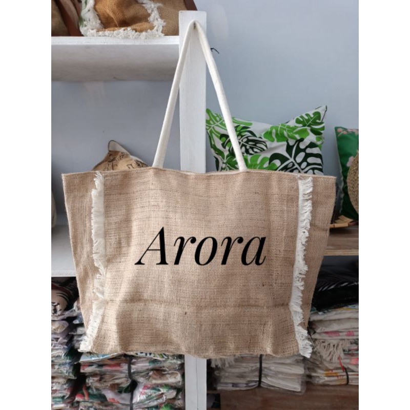 TAS GONI CUSTOM NAMA WATERPROOF / TAS PANTAI BALI / ETNIK BEACH BAG PREMIUM JUTE BAG ECO BAG