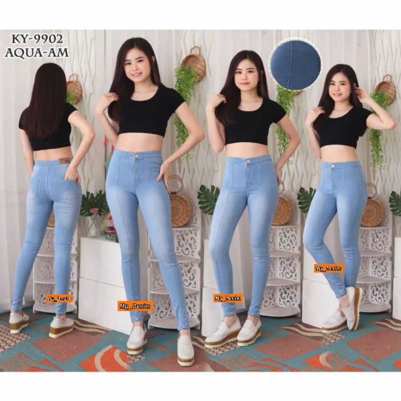 CELANA HIGHWAIST JEANS TULANG FRONT LINE WANITA