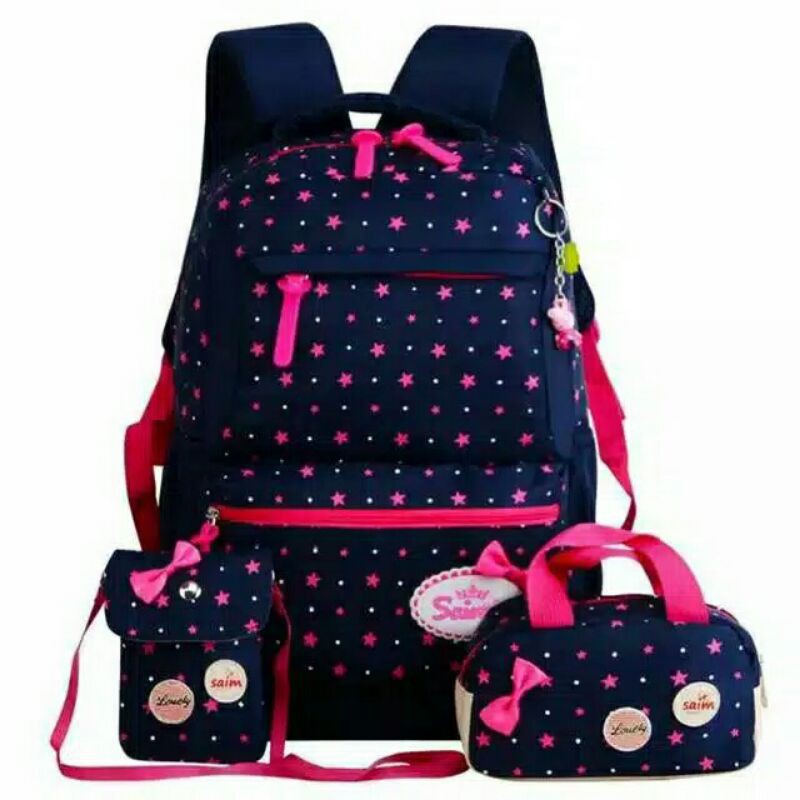 Ransel Anak 3in1 satu set tempat Pencil Backpack Bintang Tabur BISA COD