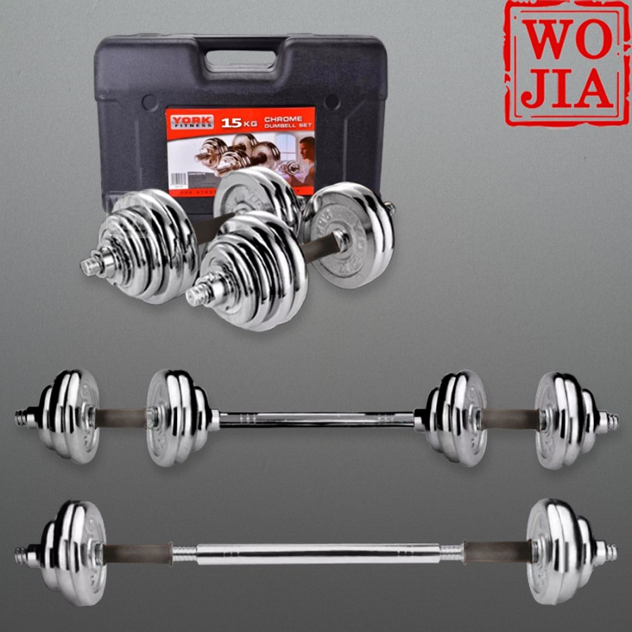 Barbel Dumbel Set 15 kg Beban Barbell Dumbell Dumbbell Chrome York