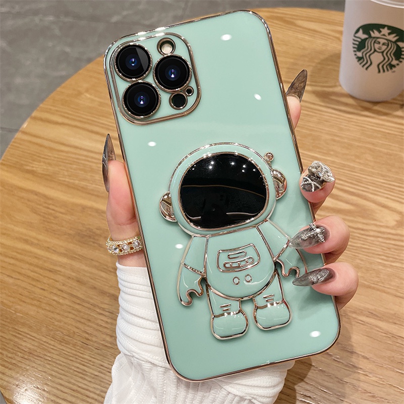 Soft Case Silikon TPU Motif Astronot Astronaut Electroplate Phone Case Compatible for iPhone 13 12 11 Pro Max X XR XS SE 2020 Max 8 7 Plus Soft TPU Silicone Case Shockproof Anti-Drop Drop Resistance Protective Cover