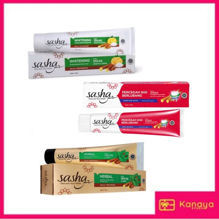 SASHA Pasta Gigi Antibacterial / Whitening 150gr / 65gr Tooth Paste HALAL Herbal Siwak