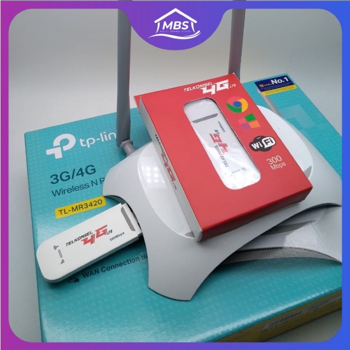 PAKET ROUTER TPLINK MR3420 + MODEM USB WIFI 4G LTE 300MBPS UNLOCKED