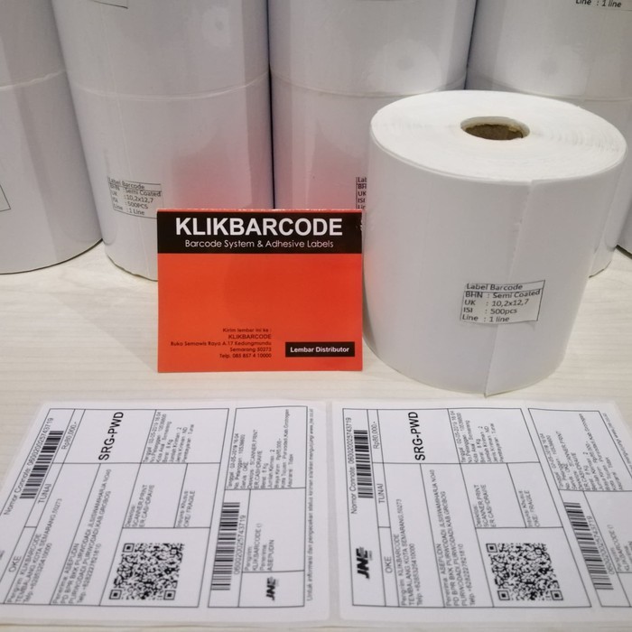 

LABEL BARCODE SEMICOATED 102 X 127 MM 1LINE GAP CORE 1" ( LABEL JNE )-BELUM TERMASUK RIBBON -500pcs