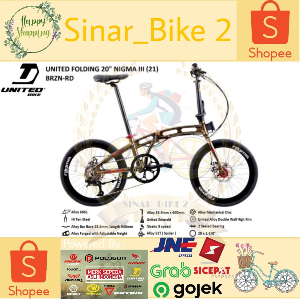 Sepeda Lipat 20Inch United Nigma III New 2021 Alloy 9Speed (Gosend/Grab)