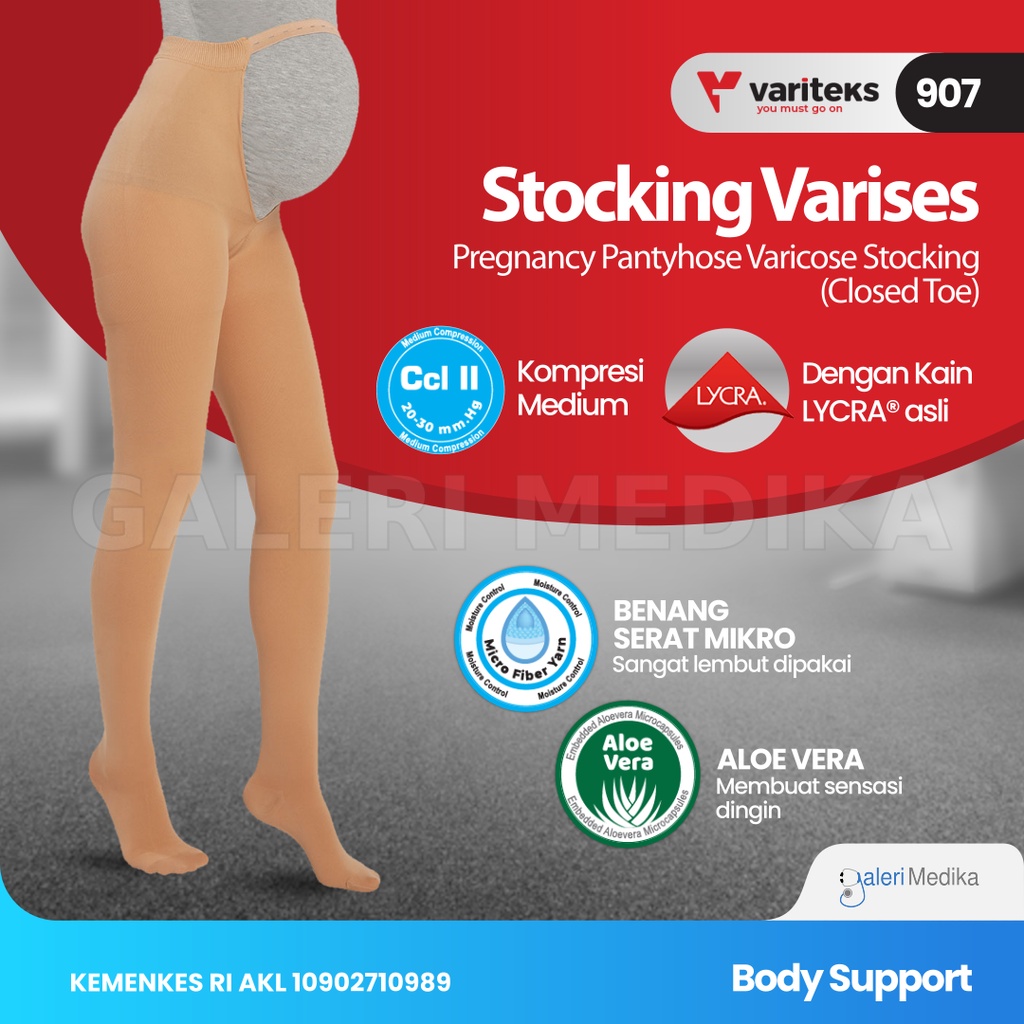 Stocking Varises / Stoking Varises Variteks 907 Stoking Hamil (Jari Tertutup) - Kompresi Menengah 20-30mmHg Kelas 2 / Medium Compression CCL 2