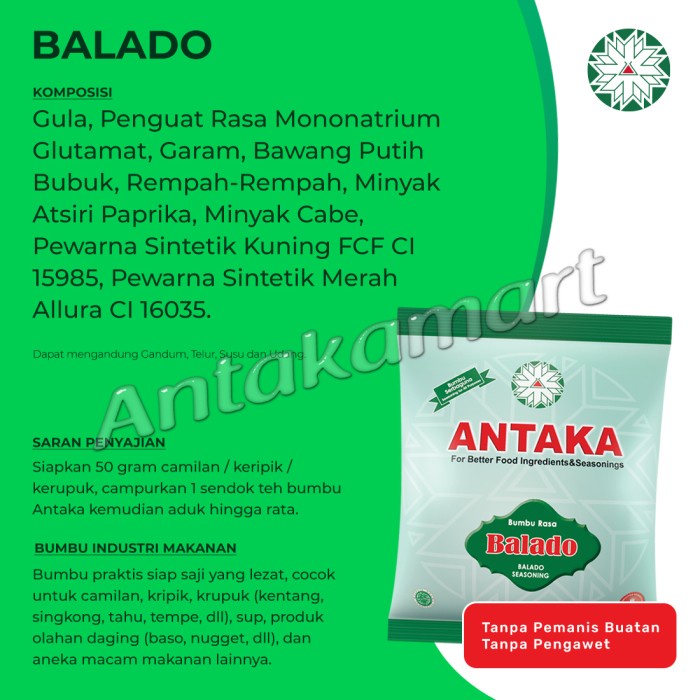 

SAUS-DRESSING- 100G BUMBU ANTAKA : RASA BALADO -SAUS-DRESSING.