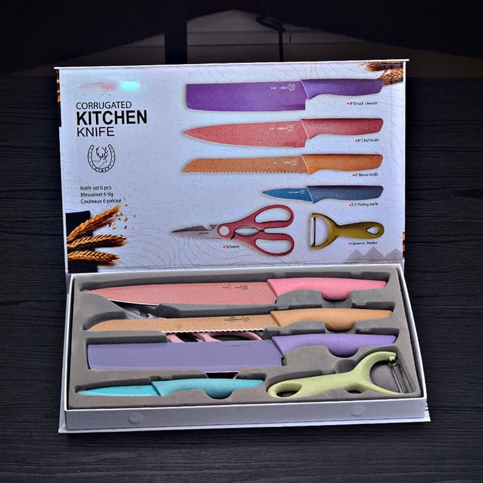Pisau Dapur 6 in 1 Evcrierh Corrugated Kitchen Knife Set ER-0278 promo