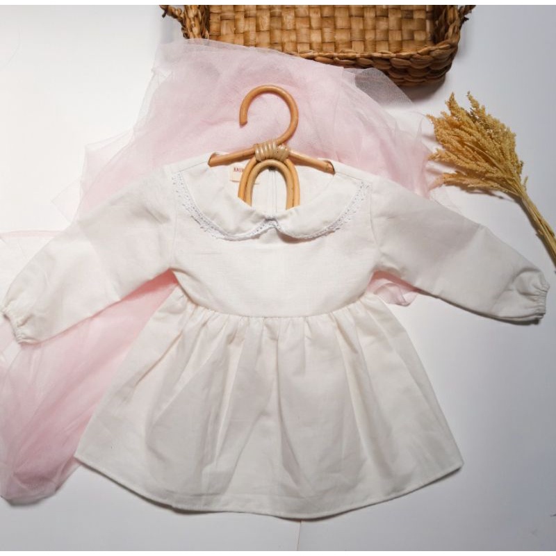 GINGHAM TUNIC DRESS ANAK BAYI BAJU ANAK PEREMPUAN TUNIC BAYI GAMIS ANAK BONNIE DRESS BUTTERNUT-Broken white