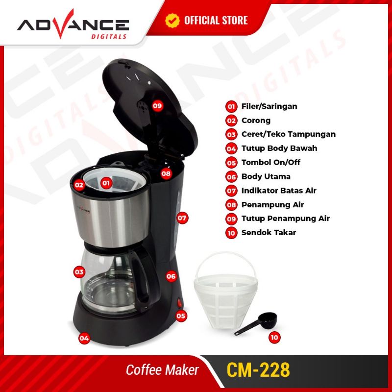 Advance Coffee Maker 1.5L  Mesin Pembuat Kopi CM-228 Garansi Resmi Advance 1 Tahun