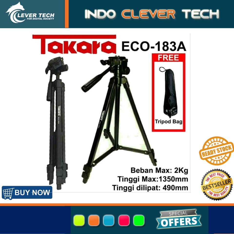 Tripod Takara eco 183a tripod HP kamera Dslr mirrorless + bag hitam