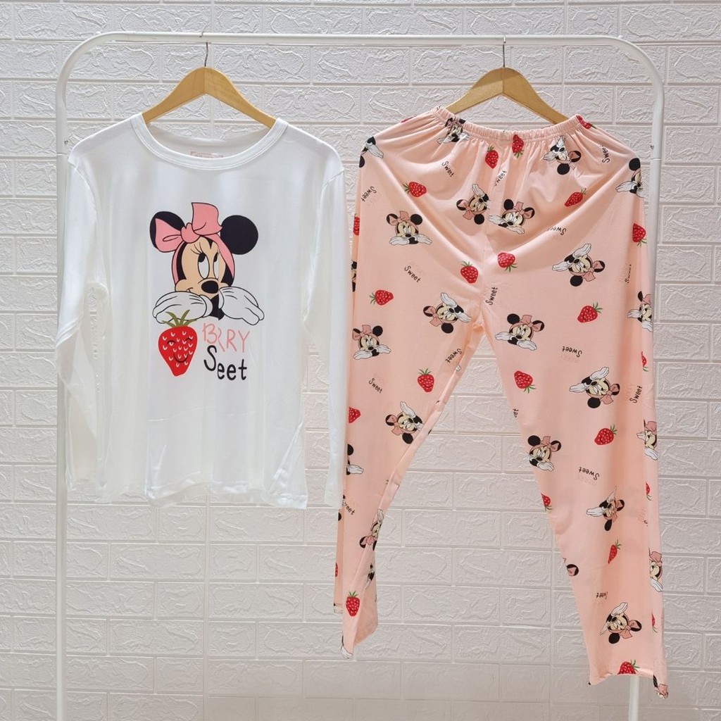 3531 kaos pajamas long minnie berry one set import big baju tidur