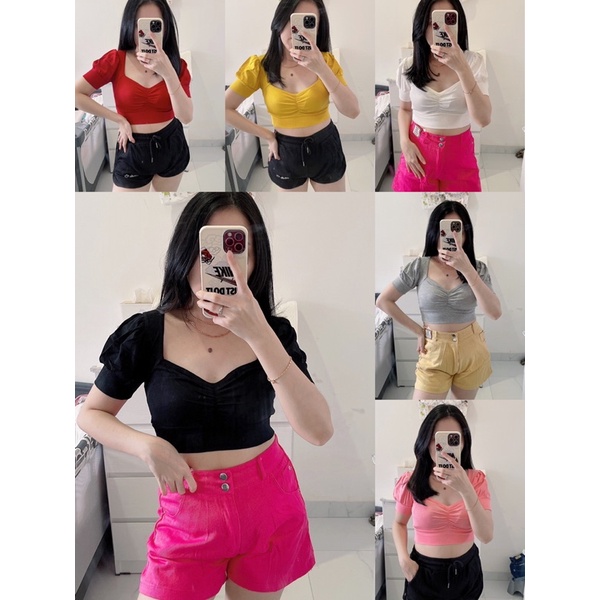 croptop tyara.croptop tyara polos wanita import kaos strect.atasan crop polos wanita