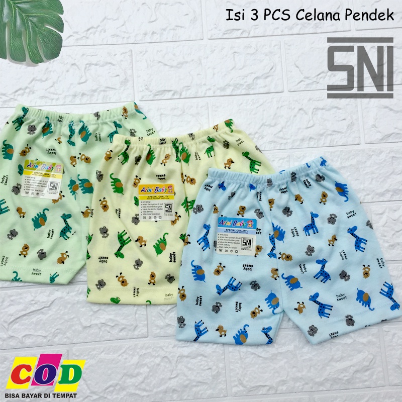 Ana Baby - 3 PCS Celana Pendek Bayi Baru Lahir Motif Lucu