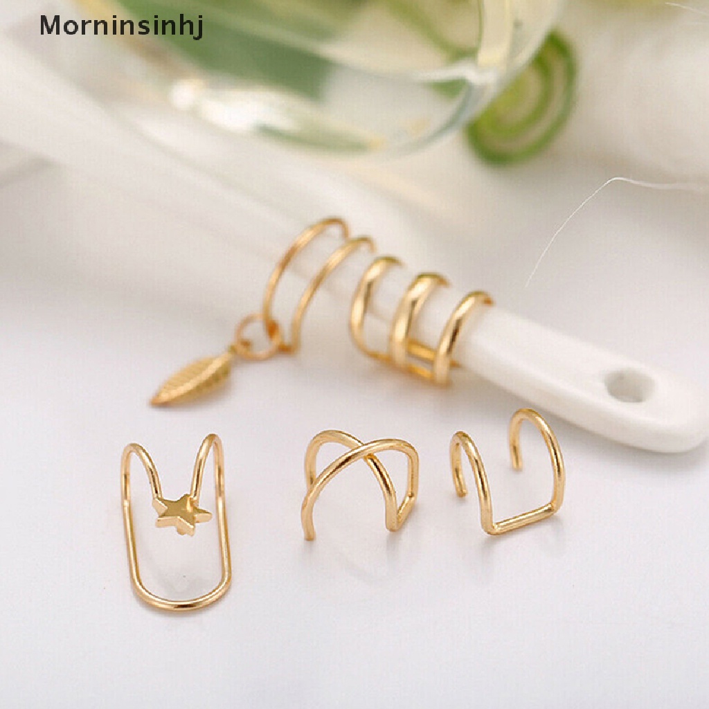 Mornin 5pcs /set Anting Klip Tanpa Tindik Trendy Link Rantai Earcuffs Cartilage Earrings id