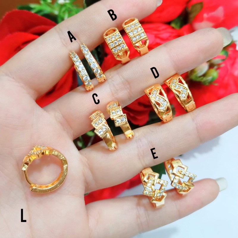 Anting jepit TITANIUM dewasa permata varian motif emas anti KARAT,termurah {COD}