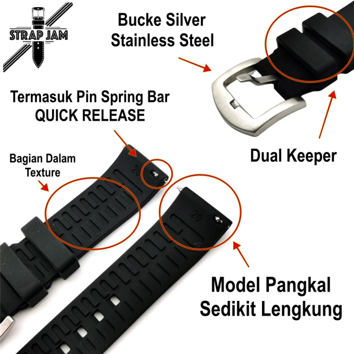 LKG Tali Jam Tangan Samsung Watch Active 1 2 40mm 44mm - Strap 20mm Rubber Silikon High Quality Silver Buckle