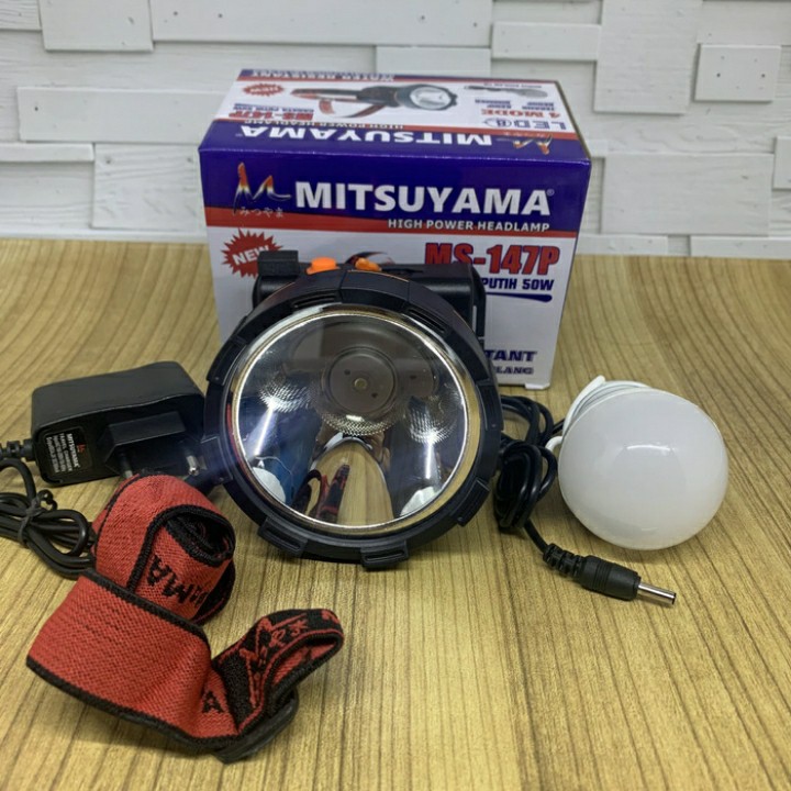 senter kepala led charger mitsuyama ms-147P cahaya putih 50W Original