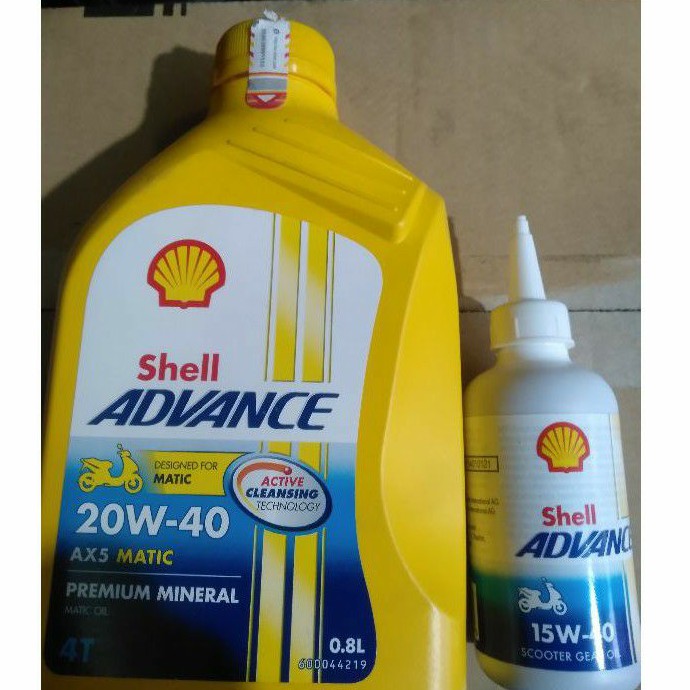 Paket oli matic shell ax5 0.8 lt + oli gear.untuk semuanjenis motor matic honda.yamaha.suzuki