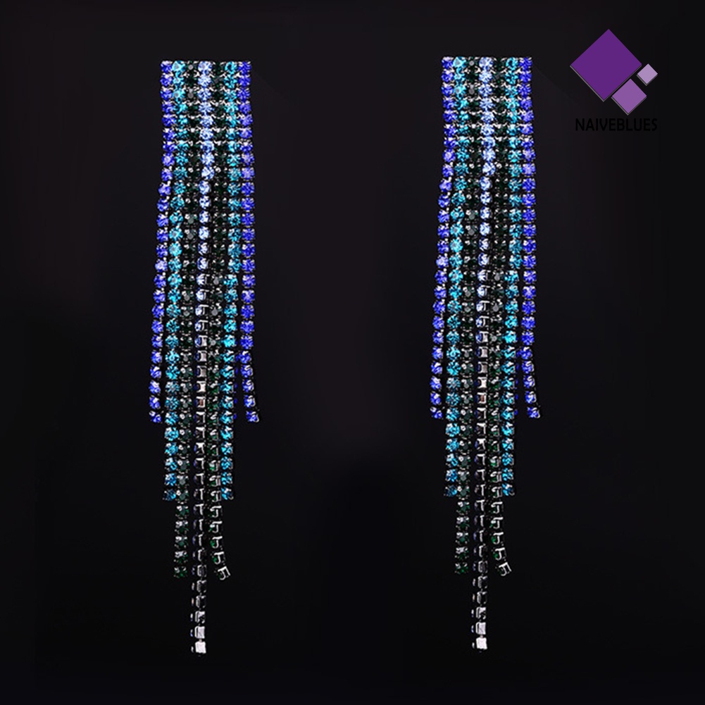 Naiveblue &gt; Anting Tusuk Gantung Statement Desain Rumbai Panjang Untuk Wanita