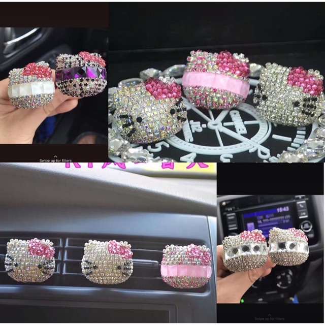 Parfum Jepitan AC Mobil Hello Kitty FULL Blink Bling Swarovski Rhinestone Diamond