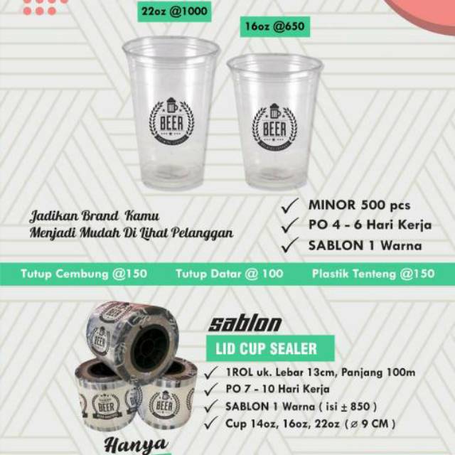 Sablon Cup Gelas 14oz, 16oz, 22oz