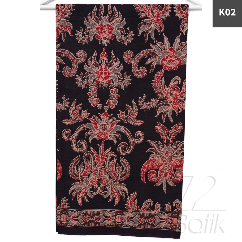 KAIN BATIK PREMIUM Bahan Katun Motif Kembang Puspo Warna Hitam Item Merah 728356 Cap 72 Jarik Jarit Samping Kebat Panjang Batik Katun Modern Premium Bahan Seragam Batik Pernikahan Kantor Keluarga Murah Kamen Jadi Batik Bali Lembaran