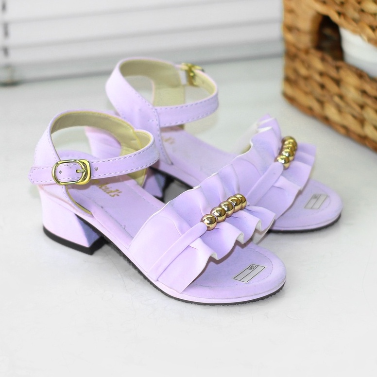 Sandal Hak Pesta Anak Perempuan  Tali Belakang Tinggi 3 Cm Sol Non-Slip Empuk Anti Lecet Motif Mutiara Kerut JLS1