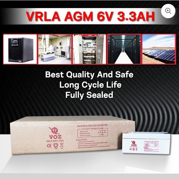 VOZ VRLA AGM 6V 3.3Ah/3.3Ah T2 Aki Kering Baterai Berkualitas ORIGINAL