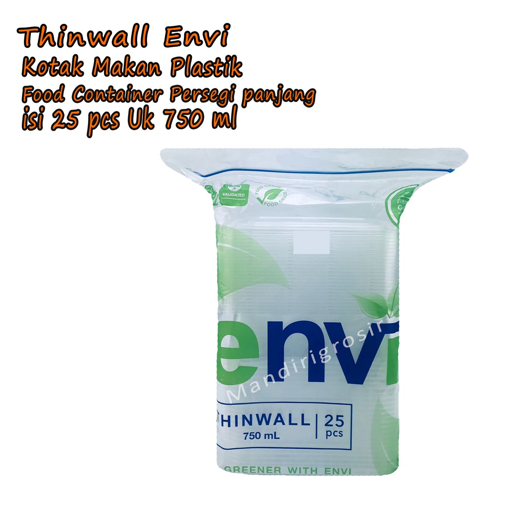 Thinwall Envi * Kotak Makan Plastik * Food Container Persegi panjang * isi 25 pcs * uk 750 ml