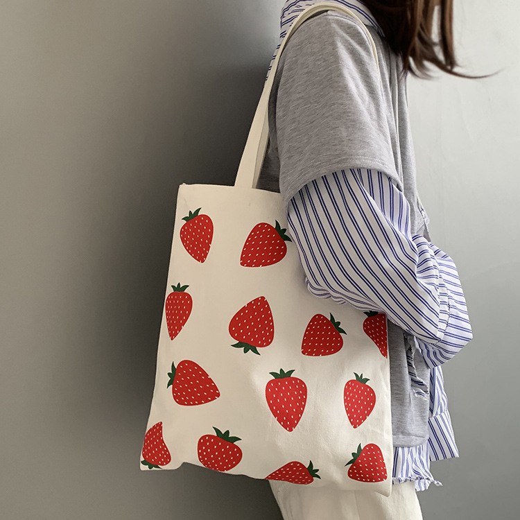 TC-120 tas canvas wanita import shoulder bag bahu korea jepang stroberi strawberry