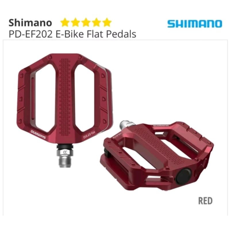 Pedal SHIMANO Flat PD-EF202 Warna Merah Red .. E-Bike Flatt Pedals EF 202 .. kode 733823001