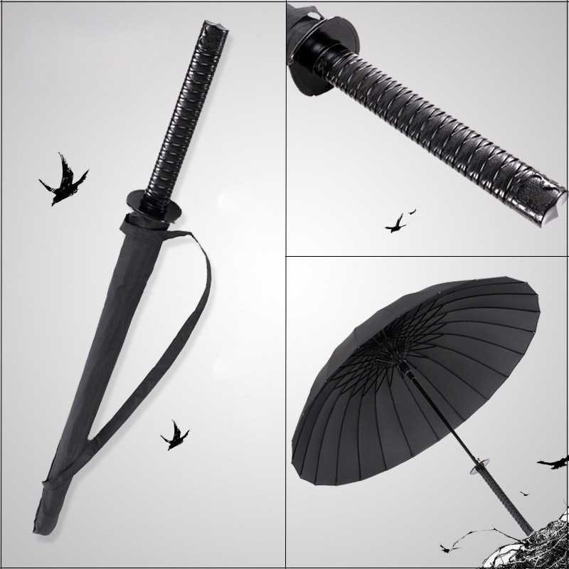 Payung Jepang Lipat Polos Bentuk Samurai Katana Unik Umbrella Rain Coat Wibu Cosplay Anti Sinar Matahari UV Polos Hitam