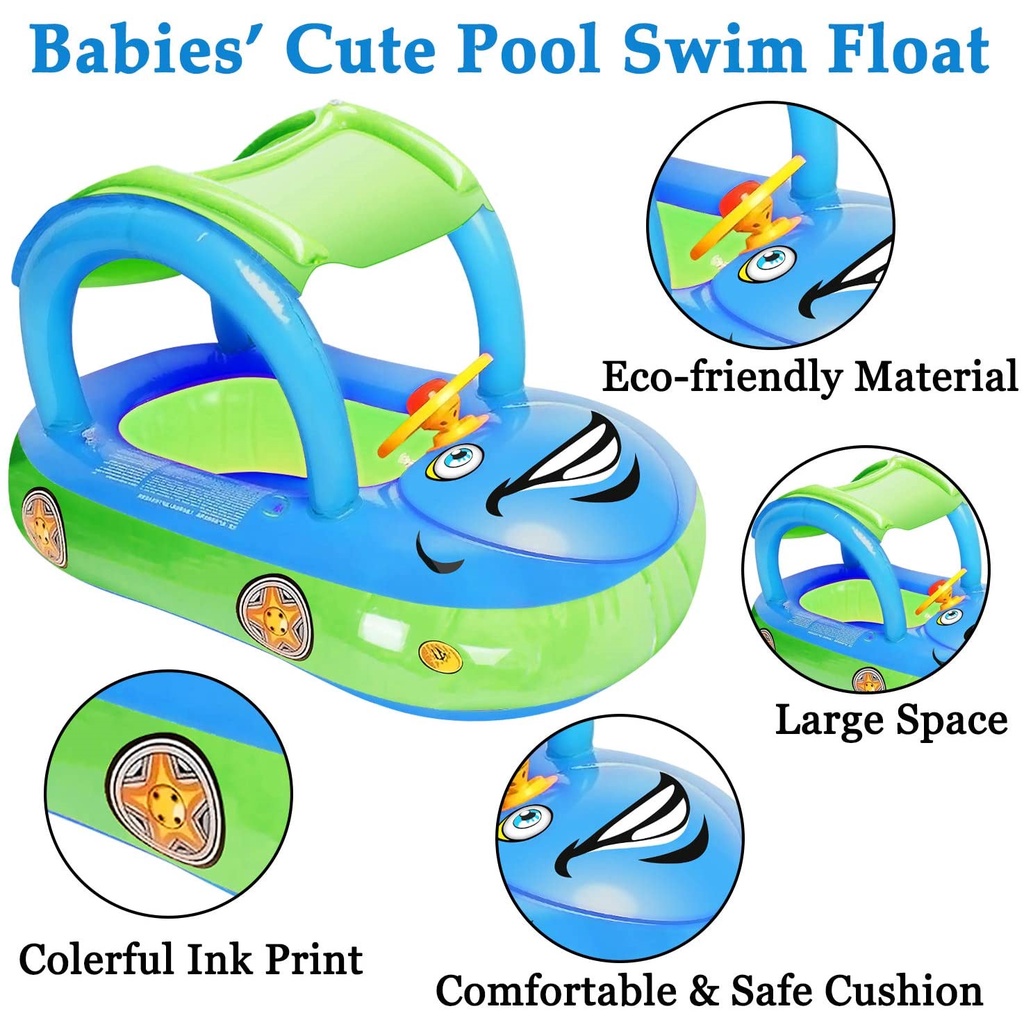 Pelampung Kolam Renang Bayi Desain Mobil Ring Floating with Canopy HECHILD - 7CTH3BKL