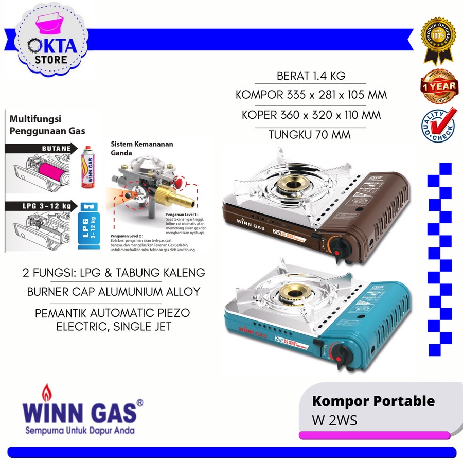 Kompor portable Winn Gas W2WS/ Kompor camping 2 in 1 &amp; Paket Kompor Selang Regulator W88/W900