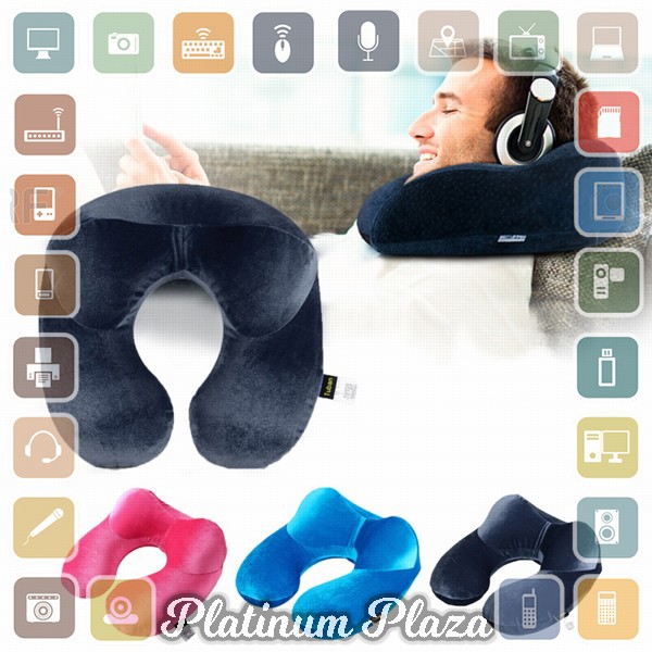 YMYQ Bantal Leher U-Shape Inflatable Travel Neck Pillow - 300TC - Dark Blue`EXSMGQ-