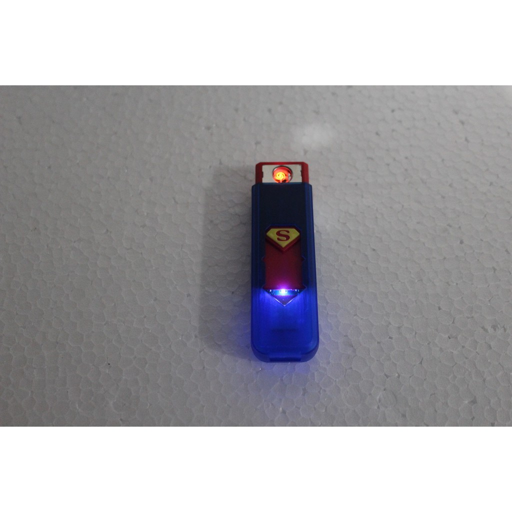 USB Rechargeable Lighter korek api elektrik USB S SUPERMAN biru merah bisa cas dari power bank dll