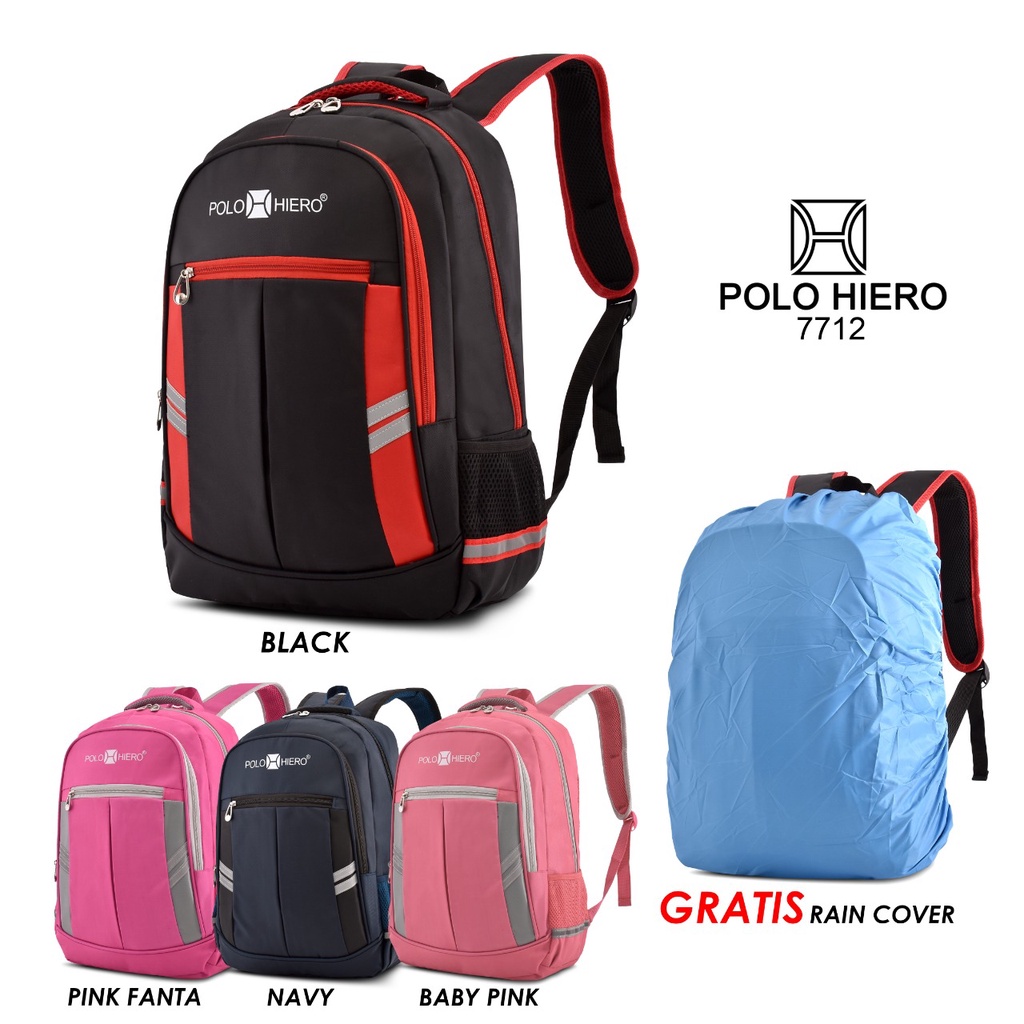 (RF) Tas Fashion Polo Hiero 7712 Tas Sekolah Ransel Backpack [Free Rain Cover]