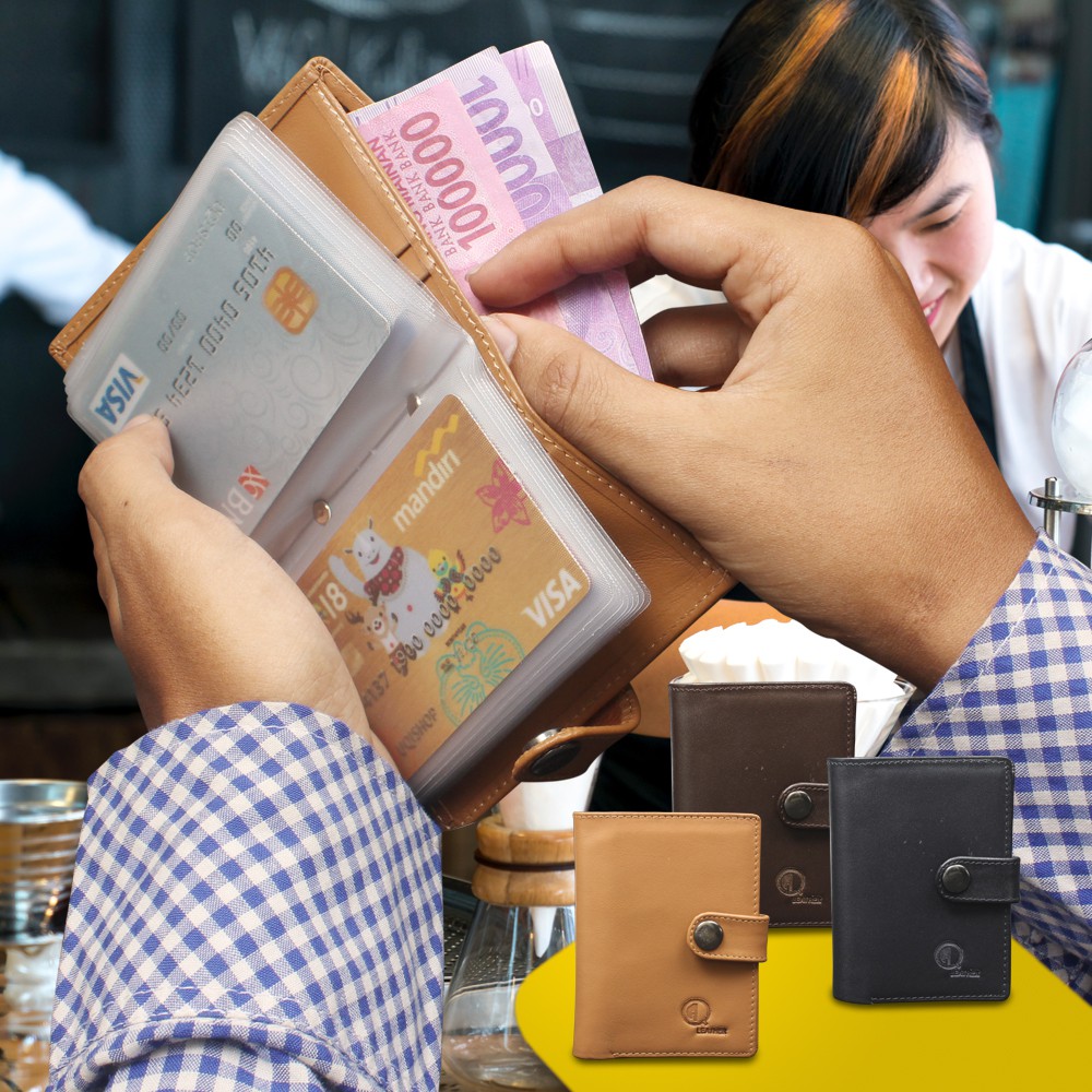 FUSION WALLET - DOMPET KARTU DOMPET KULIT MINI CARD ORGANIZER BAHAN KULIT SAPI ASLI 16 SLOT ATM ADA SLOT UANG KERTAS PRAKTIS EMBOSS QI LEATHER *TERMASUK BOX