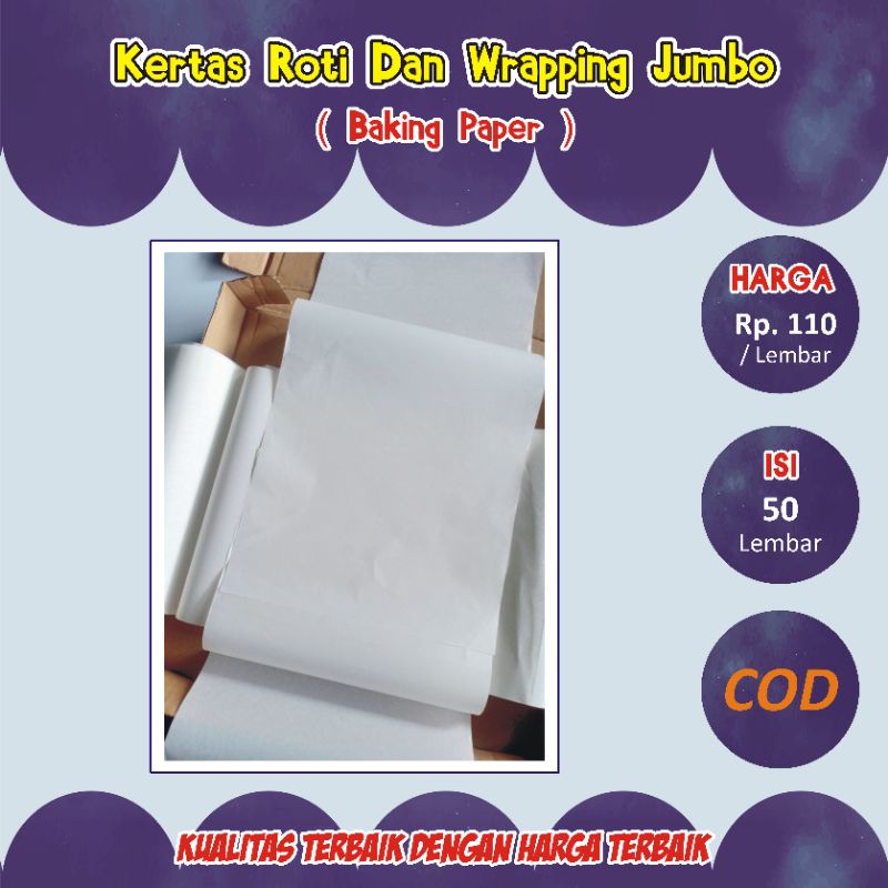 

(ISI 50 LEMBAR) KERTAS BAKING PAPER/ KERTAS ROTI/ KERTAS WRAPPING UKURAN 20X 75 cm