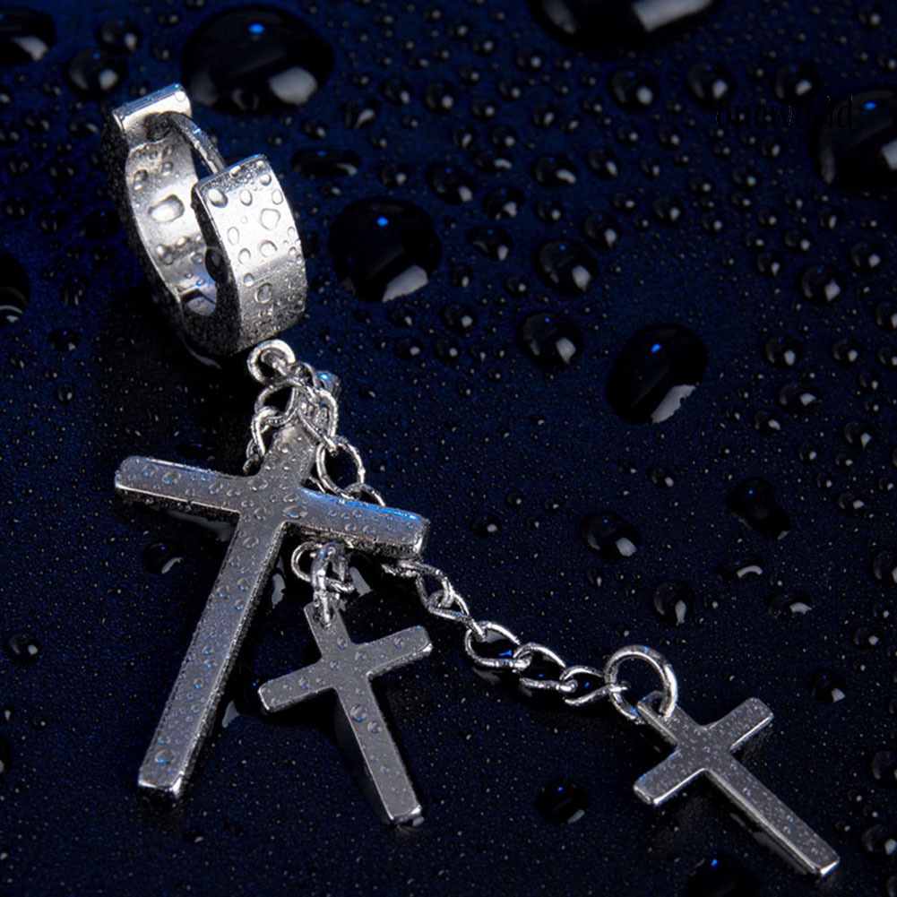 OW@ Punk Multi-Layer Cross Dangle Huggie Earrings Women Jewelry Charm Decor Gift