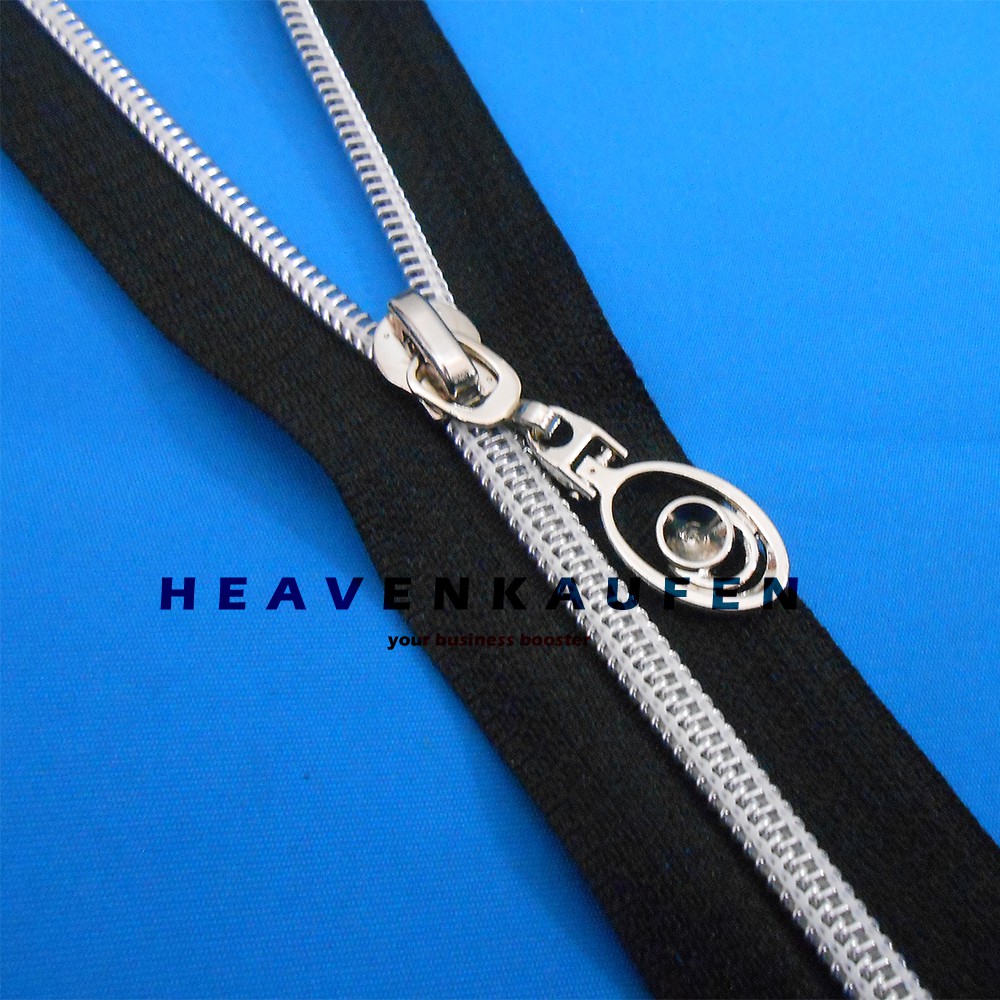 Resleting Zipper Busana 30 cm Coil Warna Hitam - Silver Close End Kode CSA