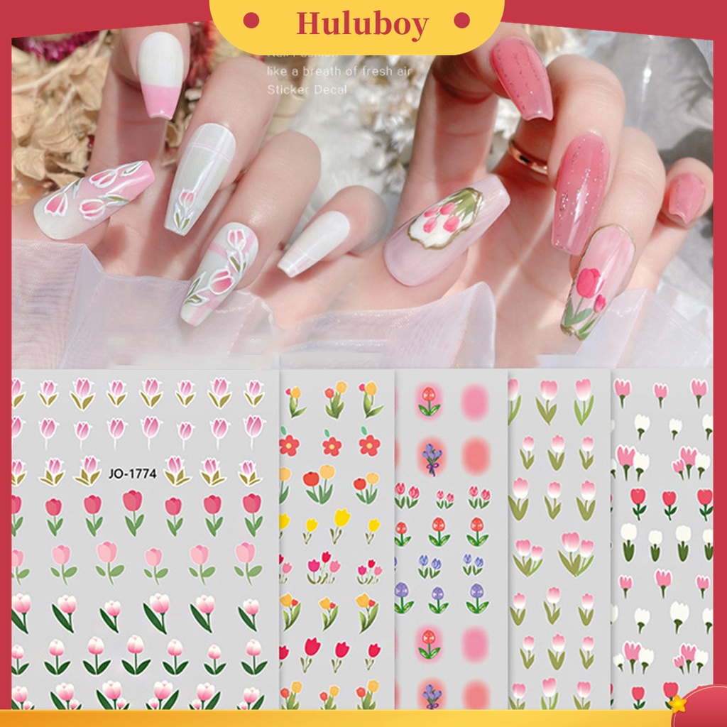 Huluboy Huluboy♡ Stiker Kuku Motif Bunga Tulip Untuk Nail Art DIY