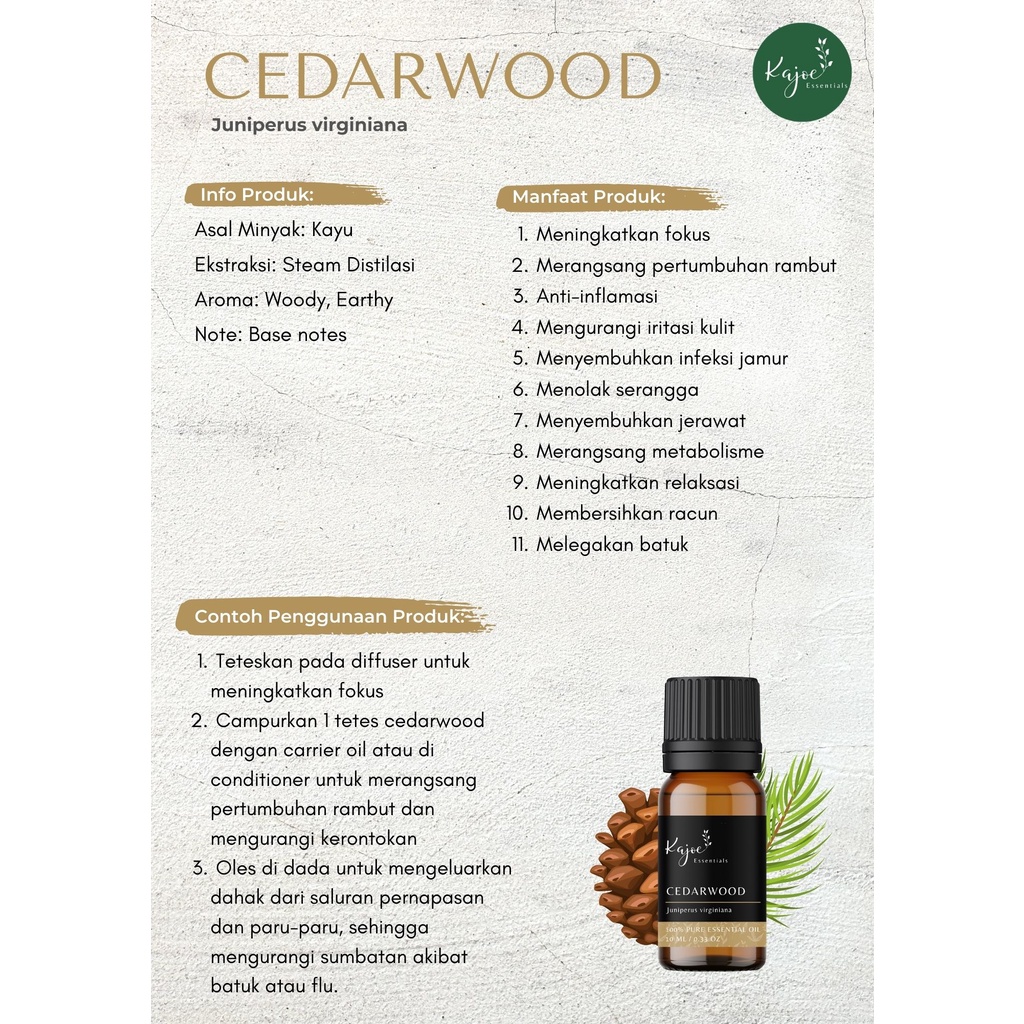 KAJOE Cedarwood Essential Oil Diffuser Minyak Esensial Atsiri Aromaterapi Aromatheraphy