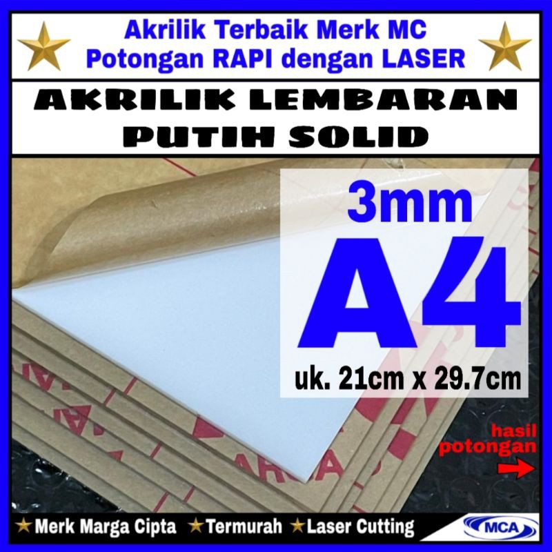 AKRILIK lembaran PUTIH SOLID 3mm uk. A4 / Marga cipta / Acrylic